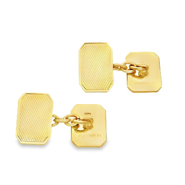 9ct Yellow Gold Patterned Octagonal Cufflinks - 11x17x1mm - 7.9g