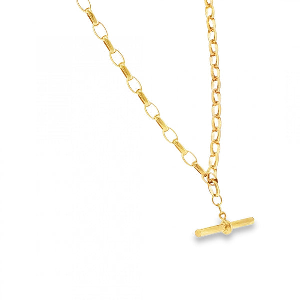 9ct Yellow Gold Open Oval Belcher Chain & T-Bar - 20" - 7.8g