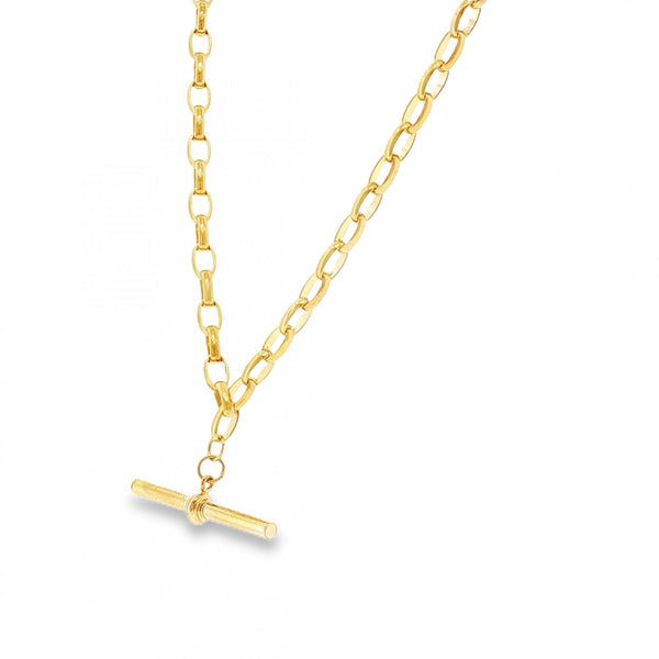 9ct Yellow Gold Open Oval Belcher Chain & T-Bar - 20" - 7.8g