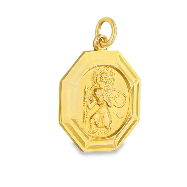9ct Yellow Gold Octagon St. Christopher Pendant - 17x19x1.5mm