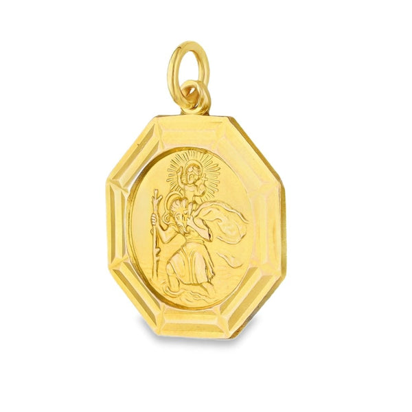 9ct Yellow Gold Octagon St. Christopher Pendant - 17x19x1.5mm