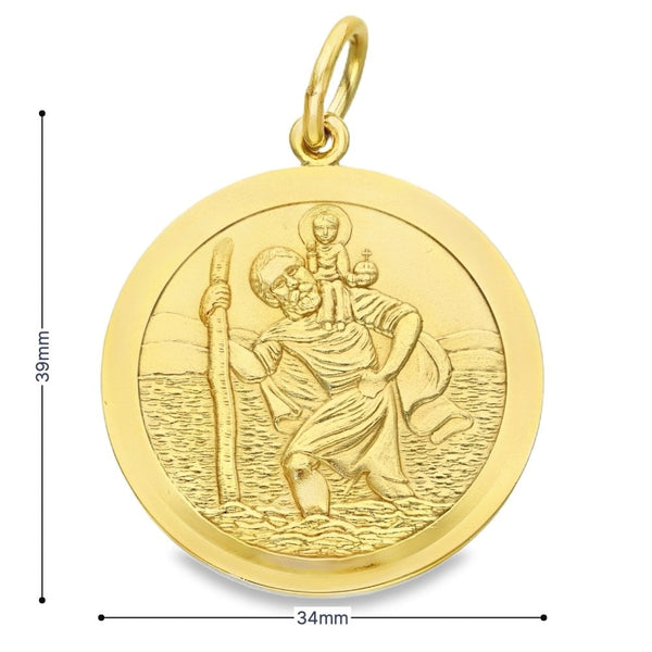 9ct Yellow Gold Round St. Christopher Pendant - 34x39x3mm -19.9g