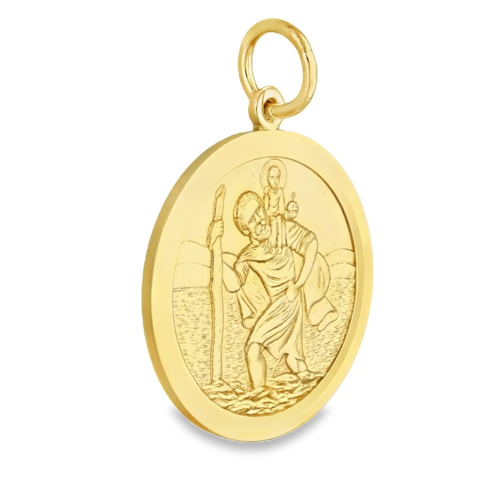 9ct Yellow Gold Round St. Christopher Pendant - 34x39x3mm -19.9g