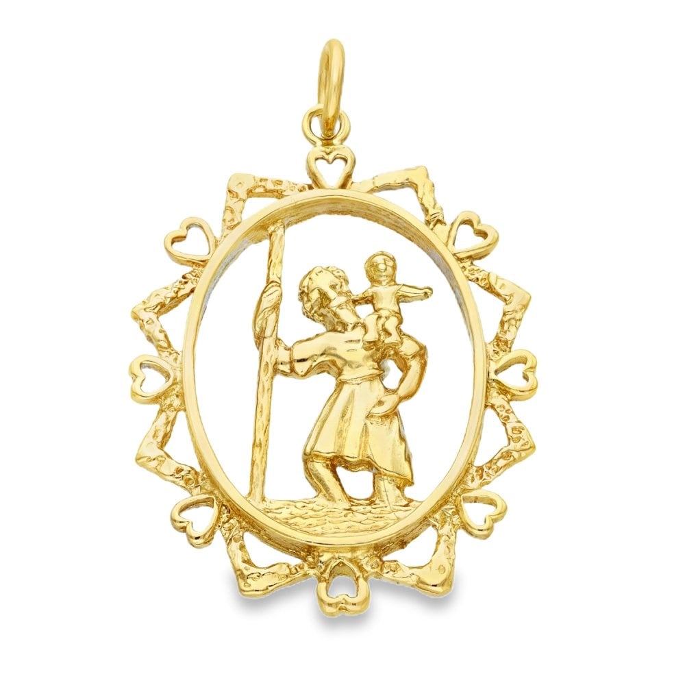 9ct Yellow Gold Open Oval St. Christopher Pendant - 25x33x3mm