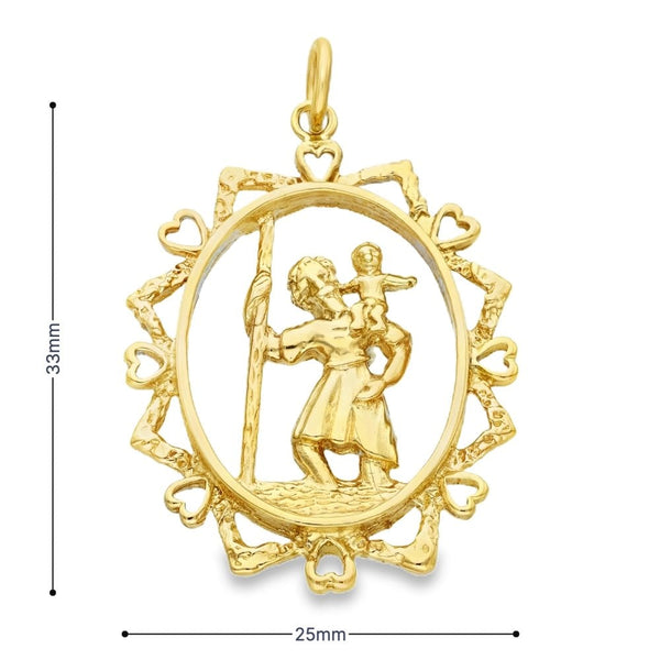 9ct Yellow Gold Open Oval St. Christopher Pendant - 25x33x3mm