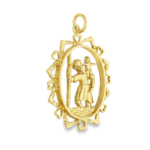 9ct Yellow Gold Open Oval St. Christopher Pendant - 25x33x3mm