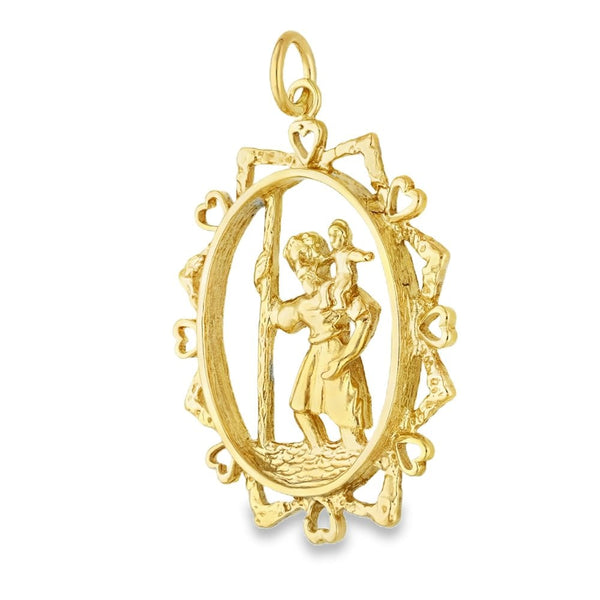 9ct Yellow Gold Open Oval St. Christopher Pendant - 25x33x3mm