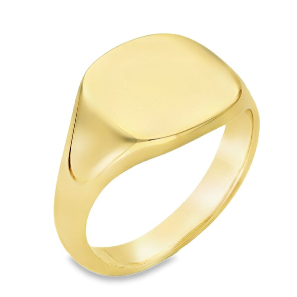 9ct Yellow Gold Plain Cushion Signet Ring - Size T - 13mm