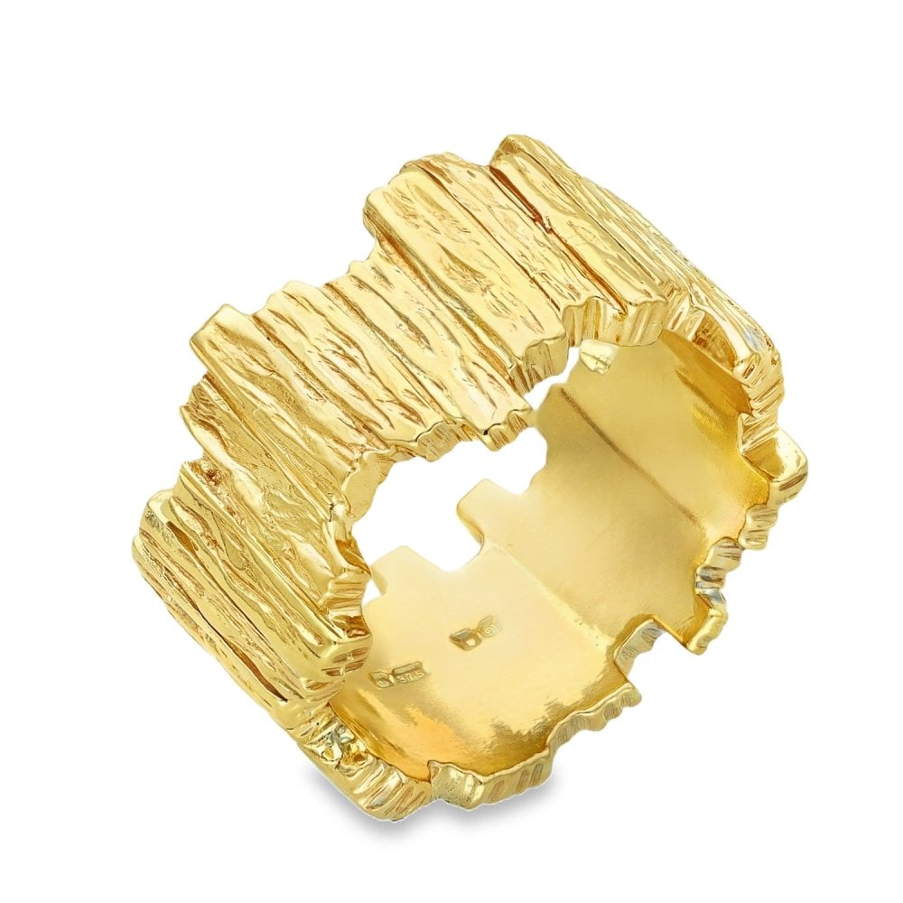 9ct Yellow Gold Bark Wedding Ring - Size N - 12mm