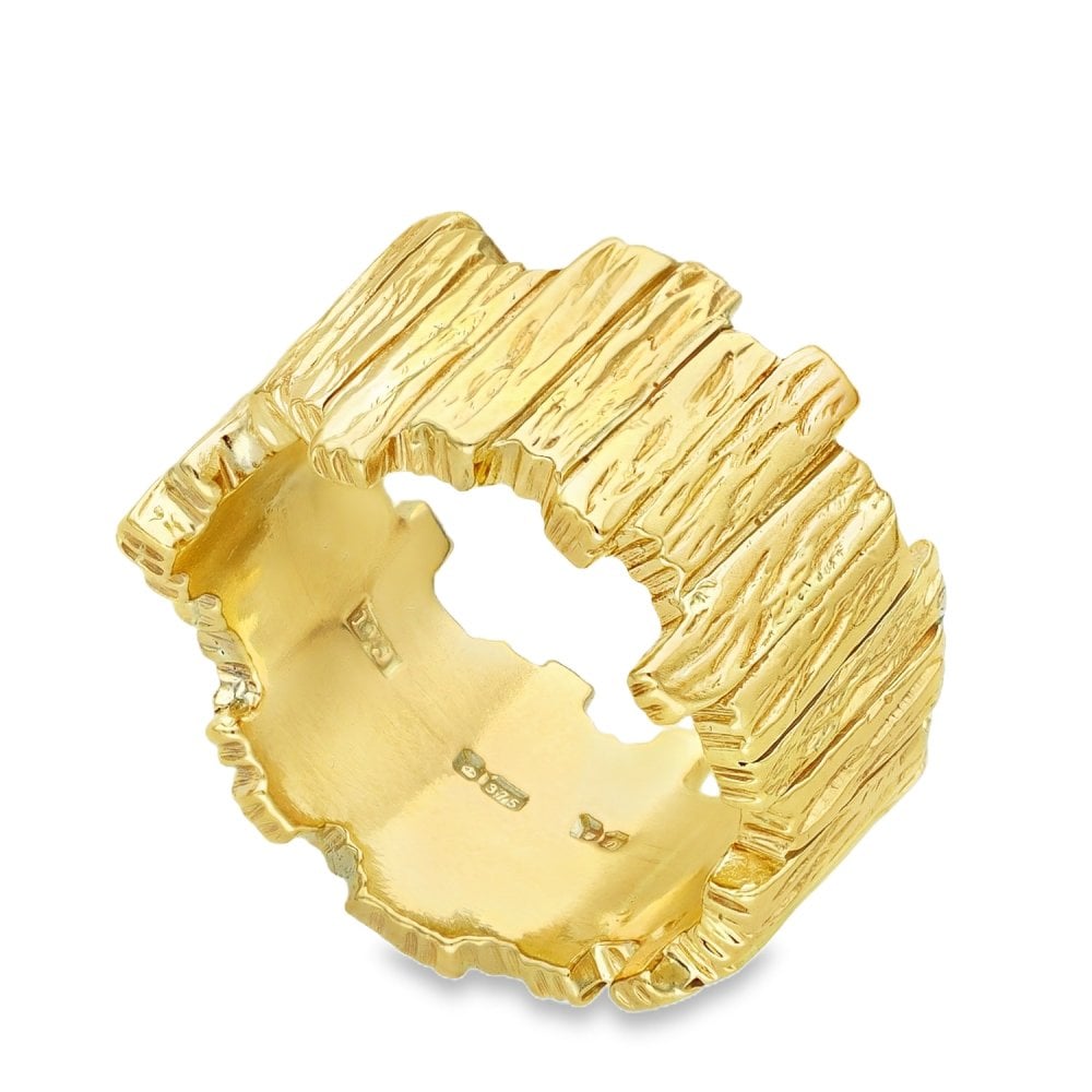 9ct Yellow Gold Bark Wedding Ring - Size N - 12mm