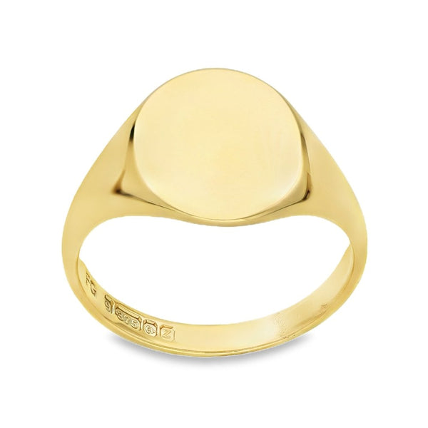 9ct Yellow Gold Leaf-Engraved Oval Signet Ring - Size R - 15mm