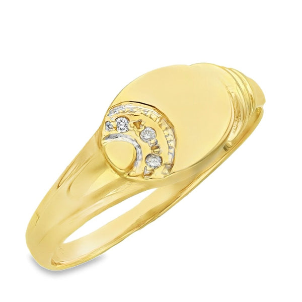 9ct Yellow Gold Diamond Oval Signet Ring - Size Q - 8mm