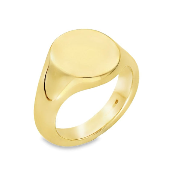 9ct Yellow Gold Plain Oval Signet Ring - Size N - 14mm