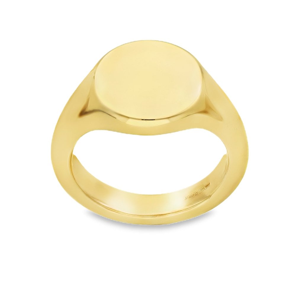 9ct Yellow Gold Plain Oval Signet Ring - Size N - 14mm