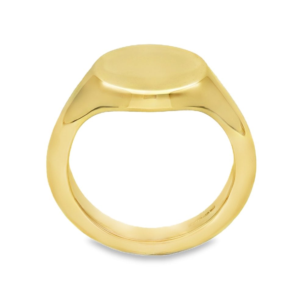 9ct Yellow Gold Plain Oval Signet Ring - Size N - 14mm