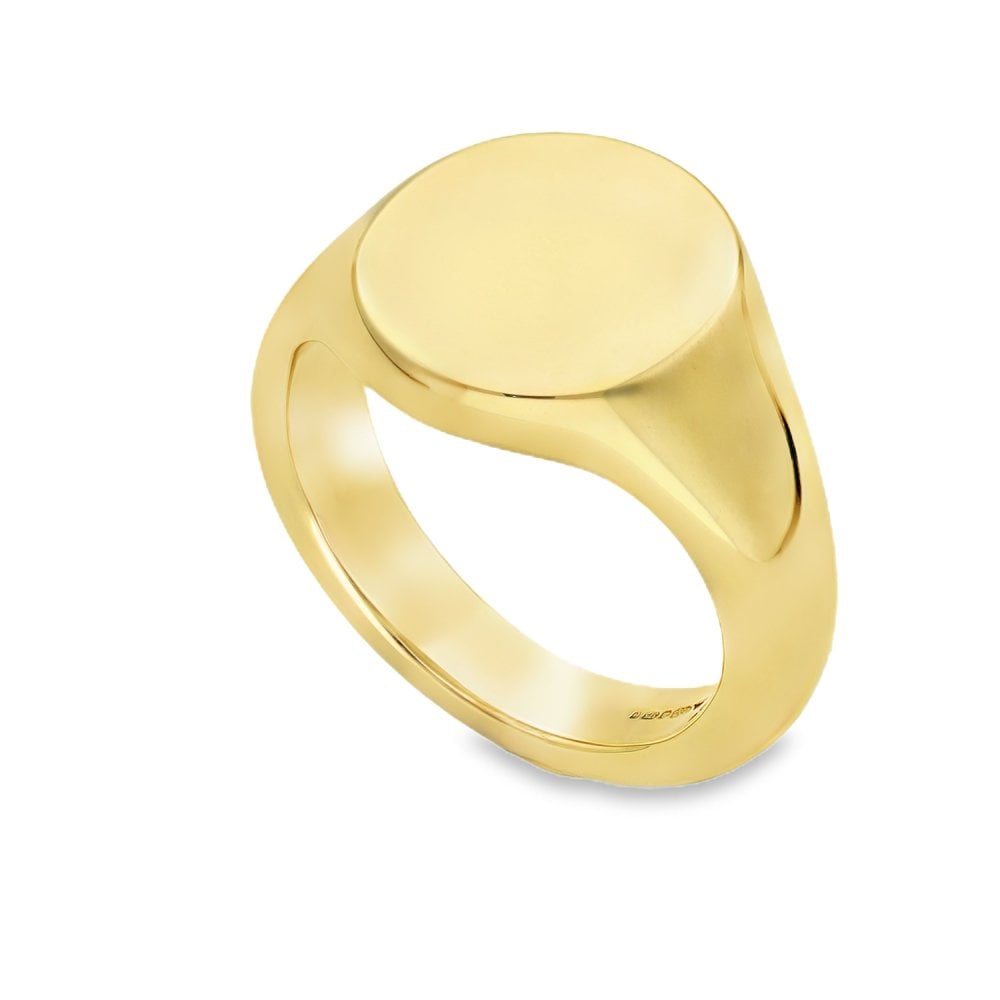 9ct Yellow Gold Plain Oval Signet Ring - Size N - 14mm