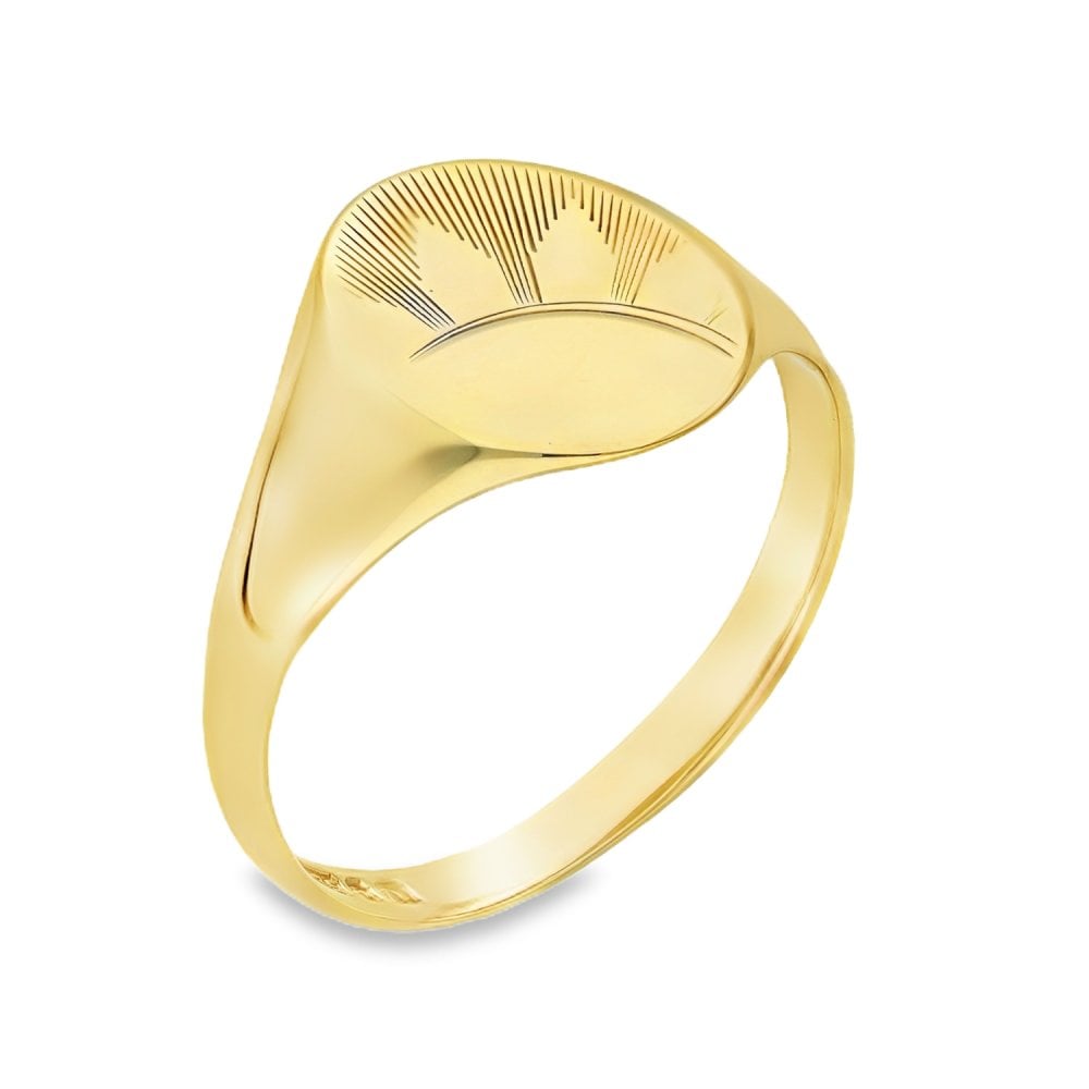 9ct Yellow Gold Sun Signet Ring - Size U½ - 14mm