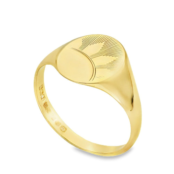 9ct Yellow Gold Sun Signet Ring - Size U½ - 14mm