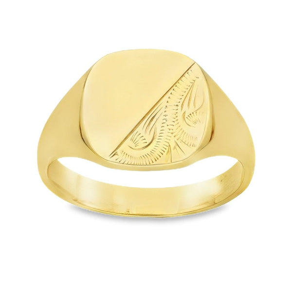 9ct Yellow Gold Cushion Signet Ring - Size T½ - 14mm