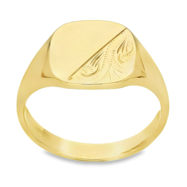 9ct Yellow Gold Cushion Signet Ring - Size T½ - 14mm