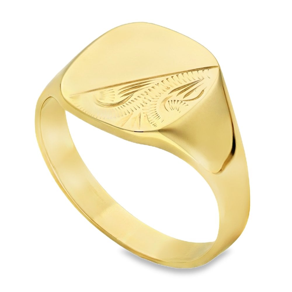9ct Yellow Gold Cushion Signet Ring - Size T½ - 14mm