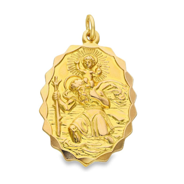9ct Yellow Gold Oval St. Christopher Pendant -23x34x4.5mm -16.5g