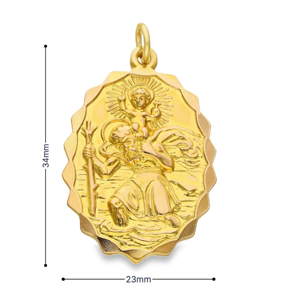 9ct Yellow Gold Oval St. Christopher Pendant -23x34x4.5mm -16.5g