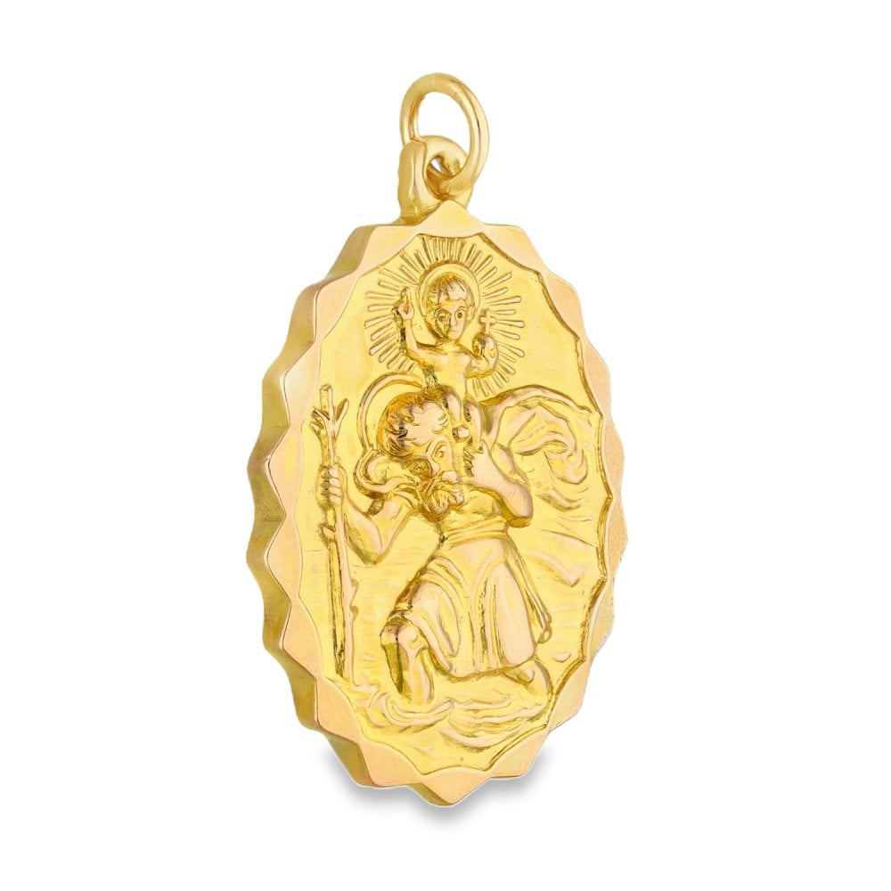 9ct Yellow Gold Oval St. Christopher Pendant -23x34x4.5mm -16.5g