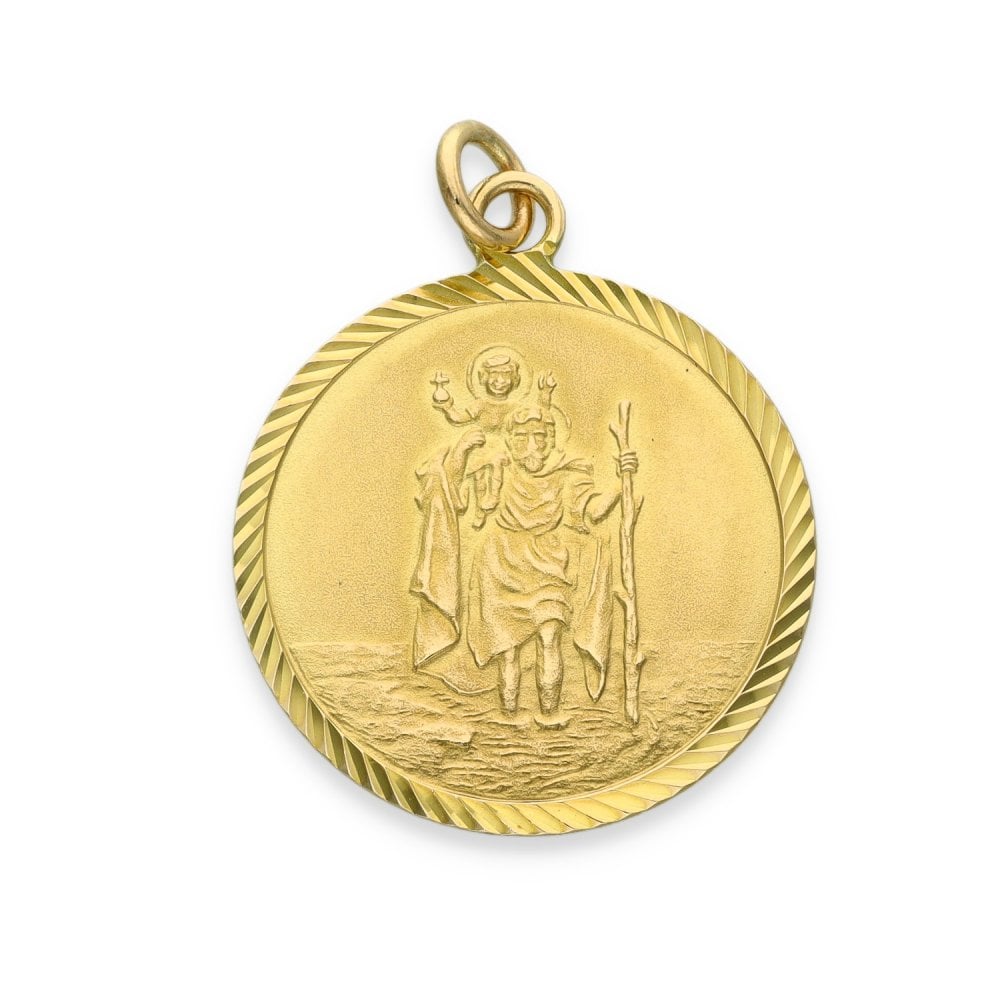 9ct Yellow Gold Round St. Christopher Disk Pendant - 21x25x0.5mm