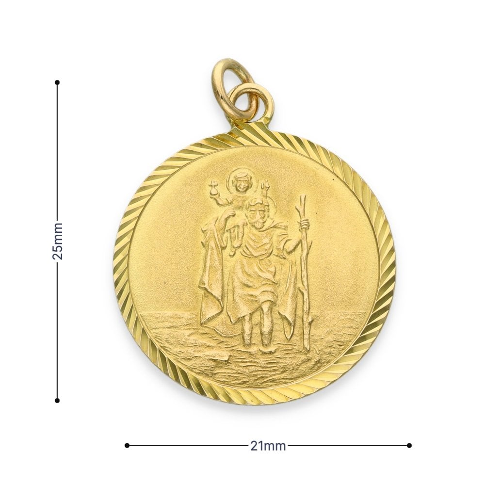 9ct Yellow Gold Round St. Christopher Disk Pendant - 21x25x0.5mm