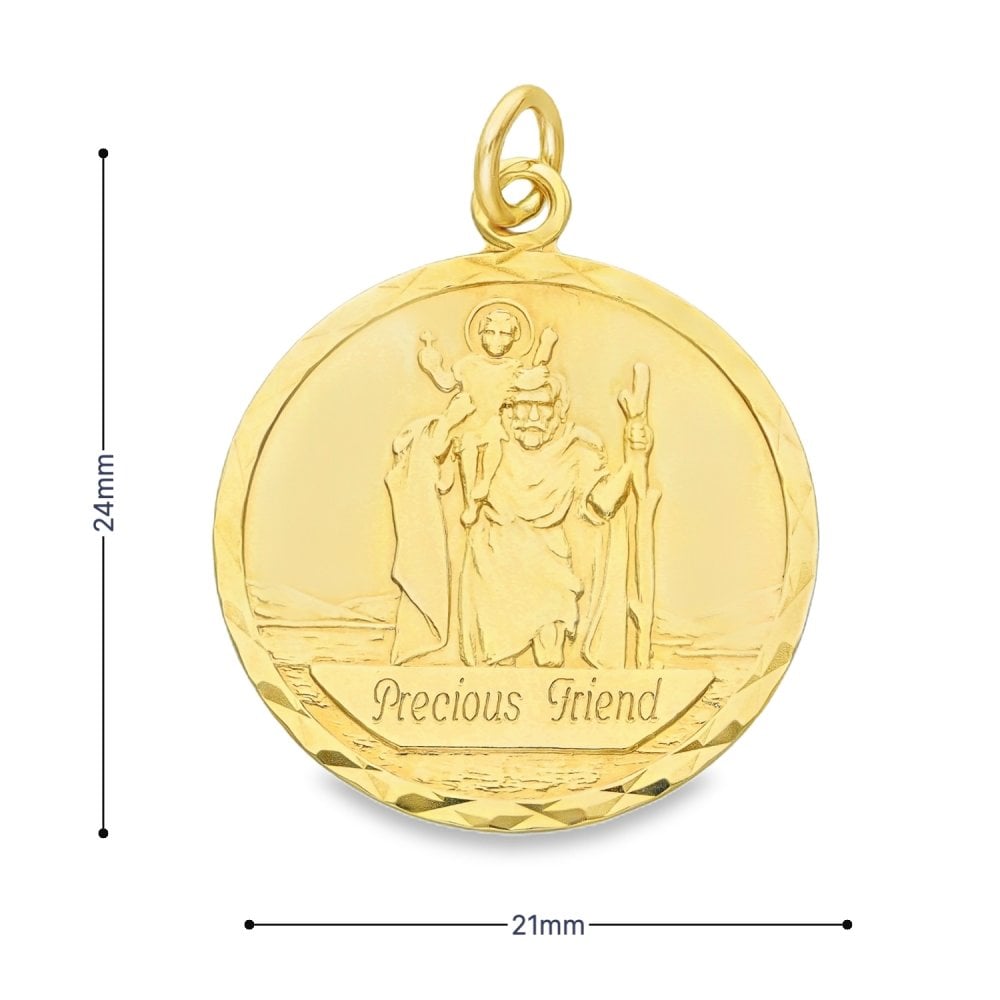 9ct Yellow Gold Engraved Message St. Christopher Pendant - 1.8g