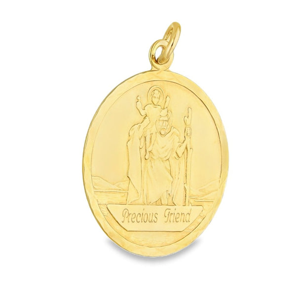 9ct Yellow Gold Engraved Message St. Christopher Pendant - 1.8g