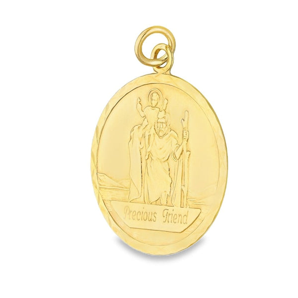 9ct Yellow Gold Engraved Message St. Christopher Pendant - 1.8g