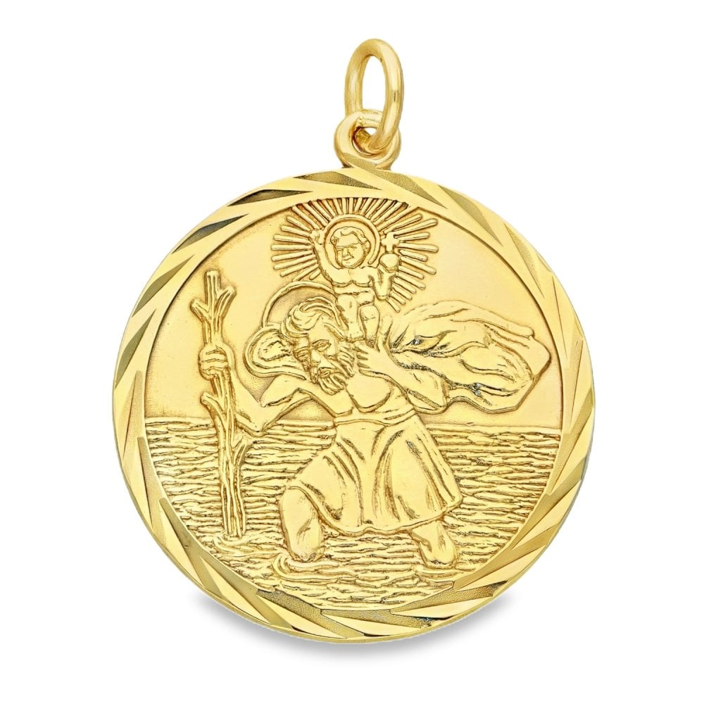 9ct Yellow Gold Round St. Christopher Pendant -26x29x1.5mm -6.5g
