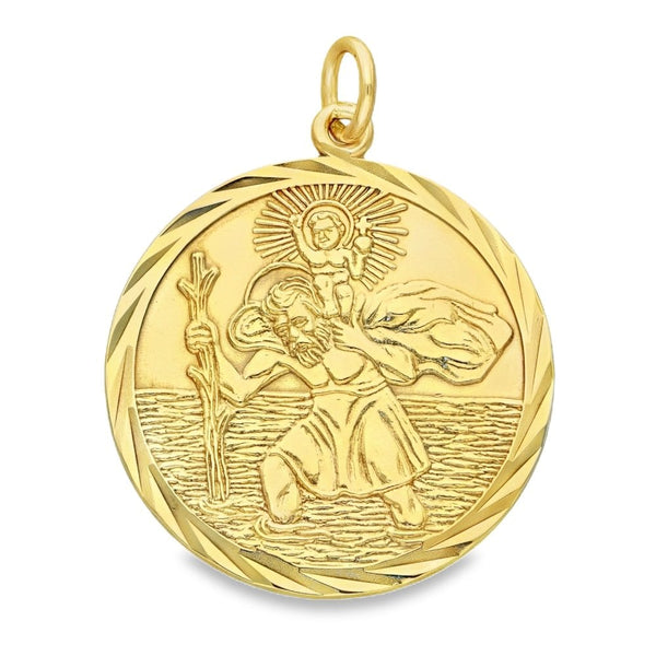 9ct Yellow Gold Round St. Christopher Pendant -26x29x1.5mm -6.5g