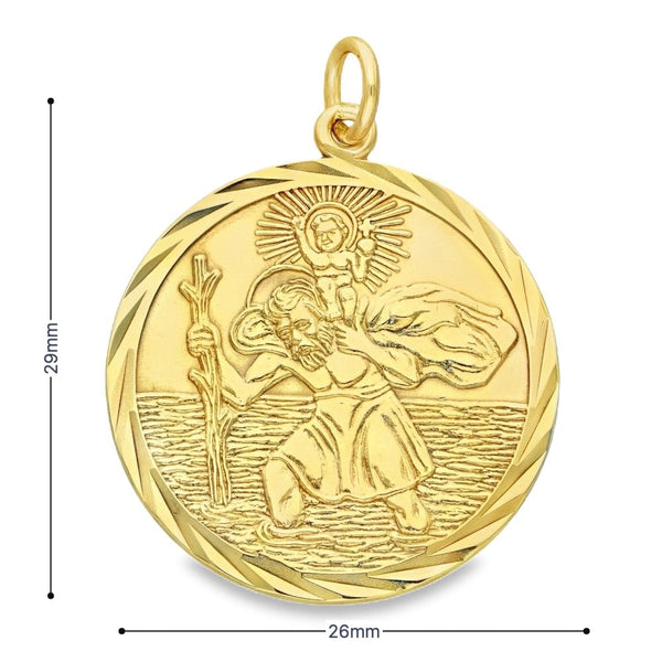 9ct Yellow Gold Round St. Christopher Pendant -26x29x1.5mm -6.5g