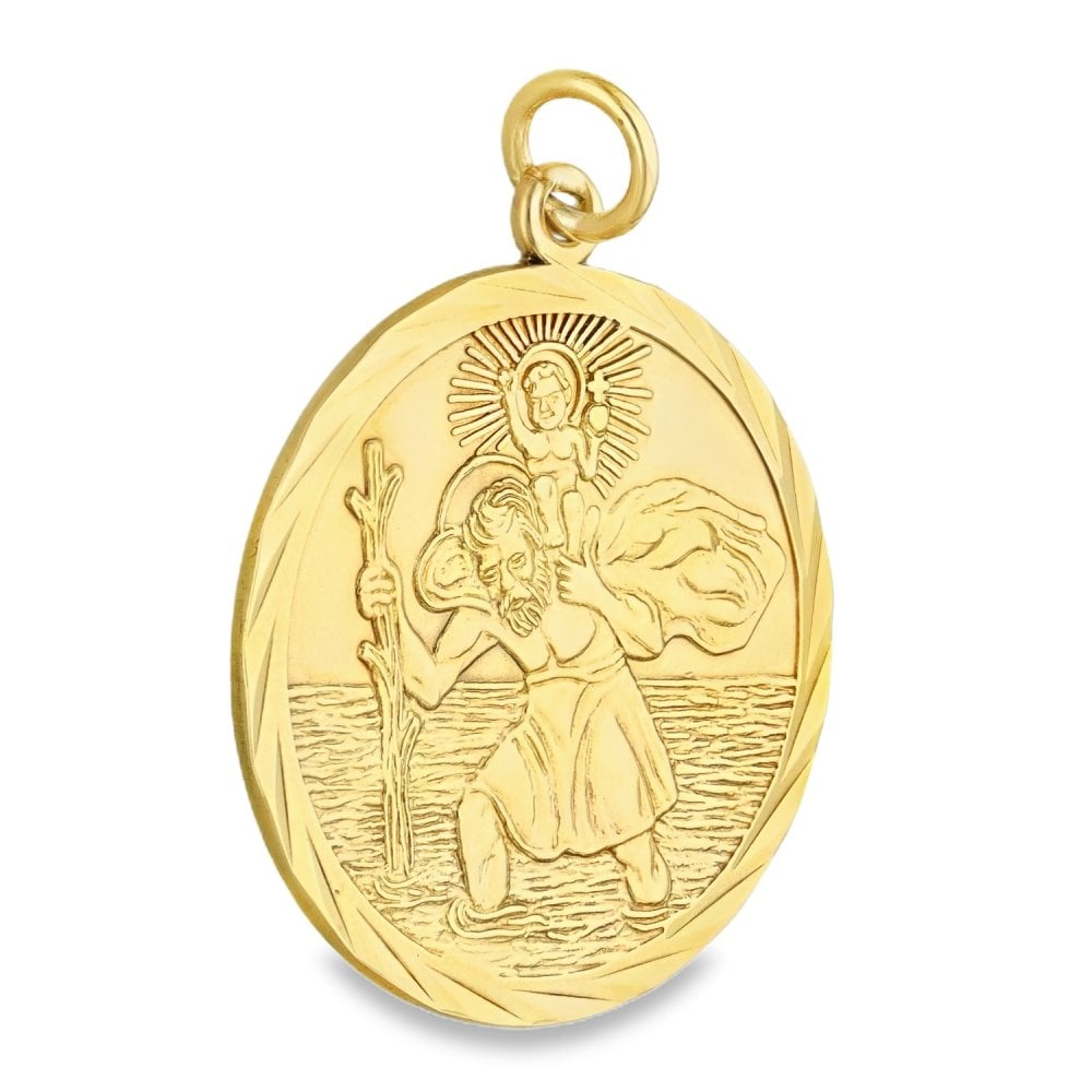 9ct Yellow Gold Round St. Christopher Pendant -26x29x1.5mm -6.5g