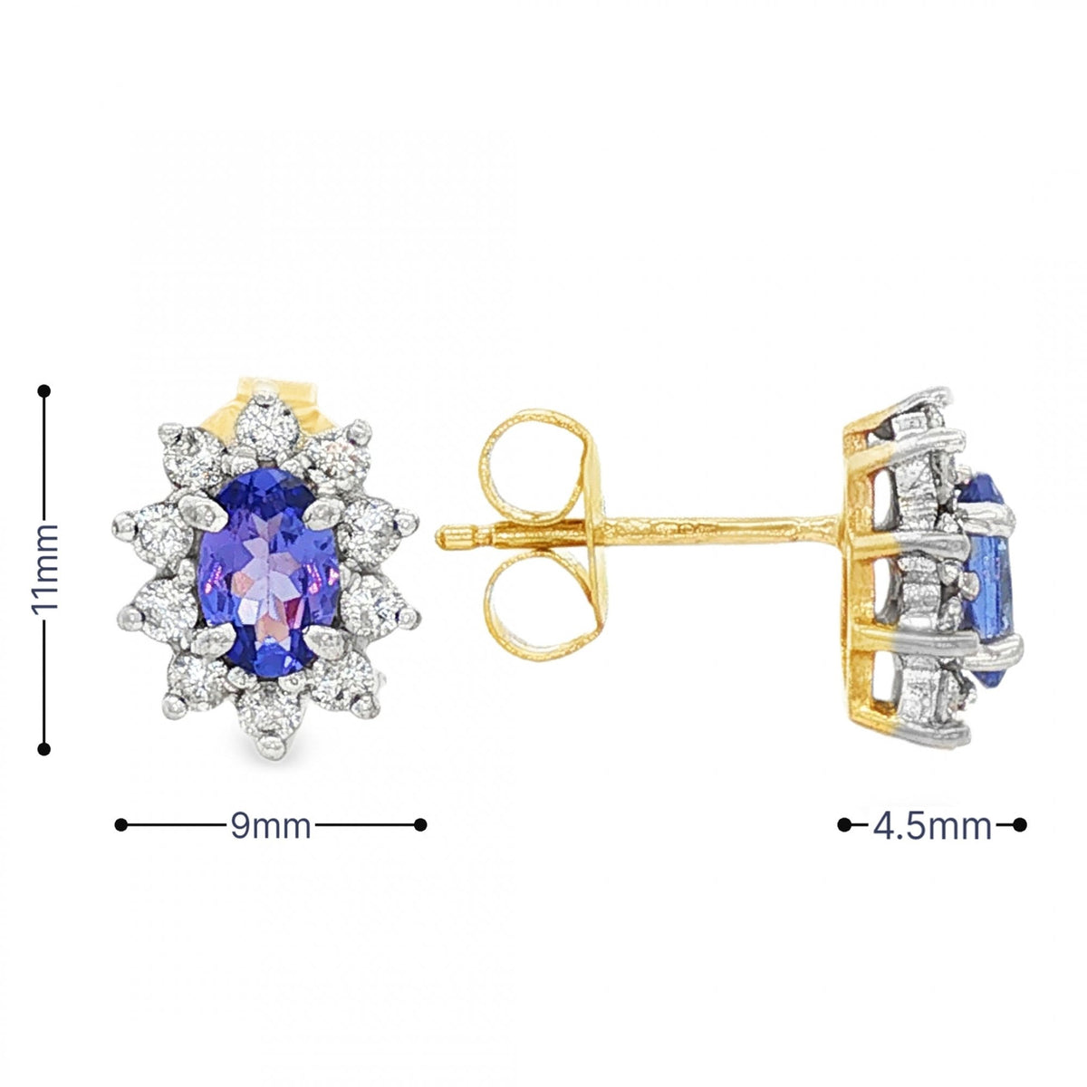 9ct Yellow Gold Tanzanite & Diamond Cluster Earrings - 0.40ct
