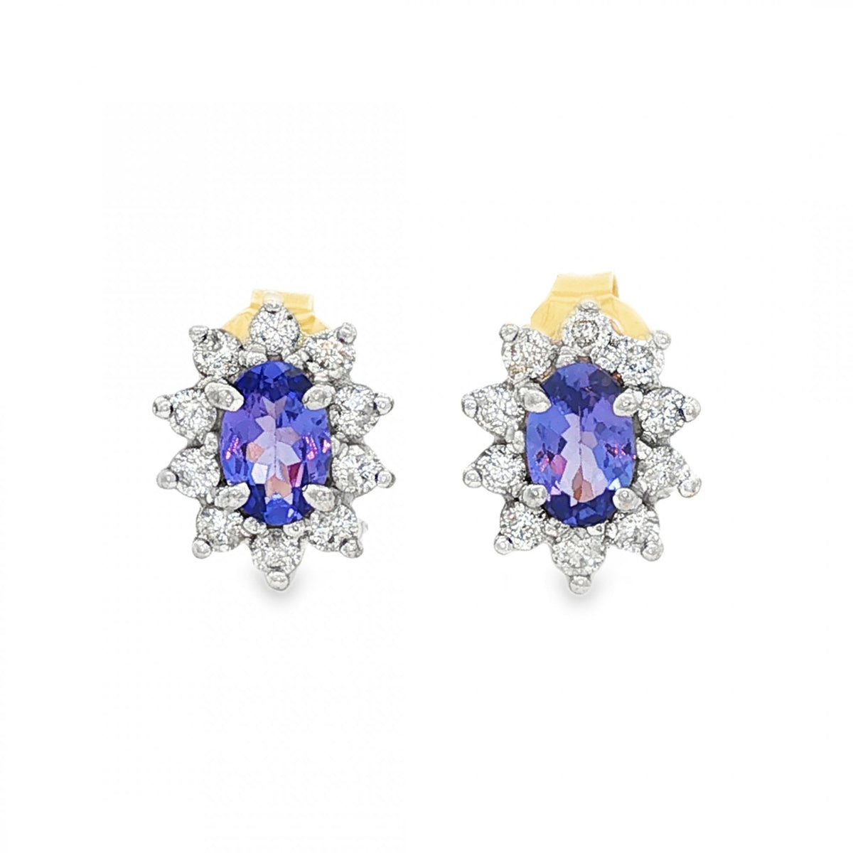 9ct Yellow Gold Tanzanite & Diamond Cluster Earrings - 0.40ct