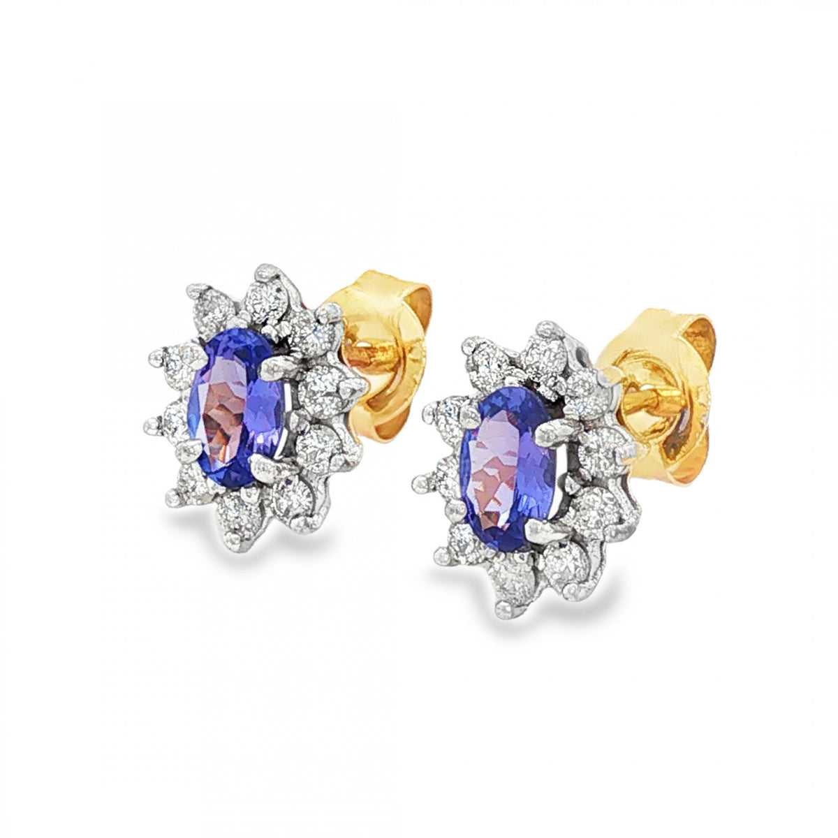 9ct Yellow Gold Tanzanite & Diamond Cluster Earrings - 0.40ct