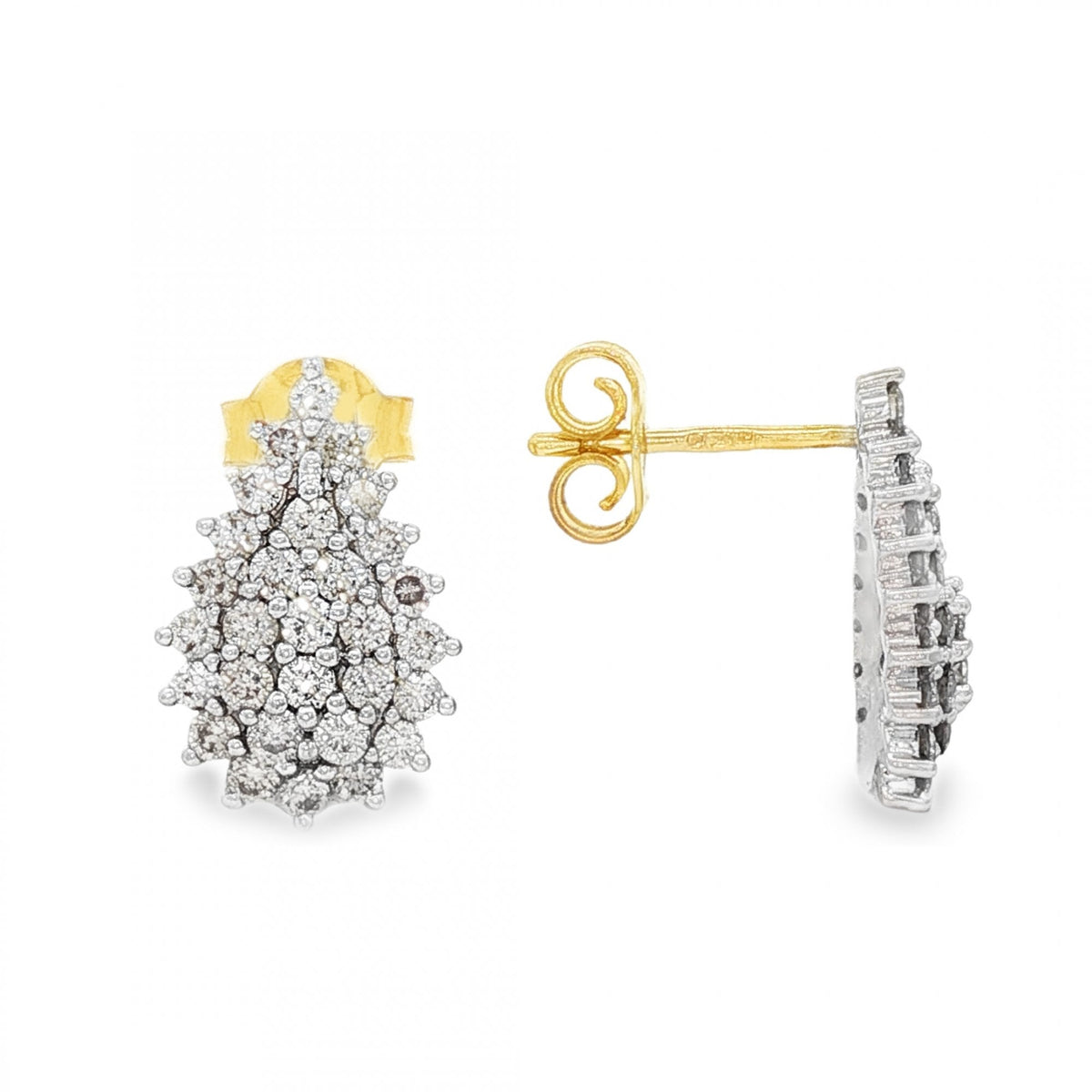 18ct White Gold Diamond Cluster Stud Earrings - 10x15mm - 1.16ct