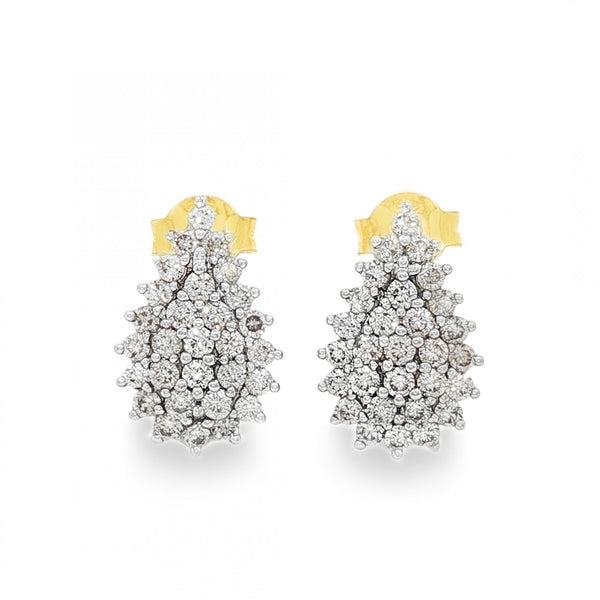 18ct White Gold Diamond Cluster Stud Earrings - 10x15mm - 1.16ct
