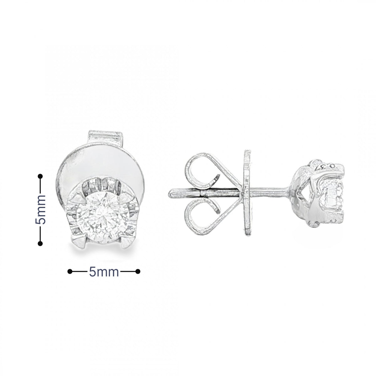 18ct White Gold Diamond Stud Earrings - 5x5mm - 0.30ct