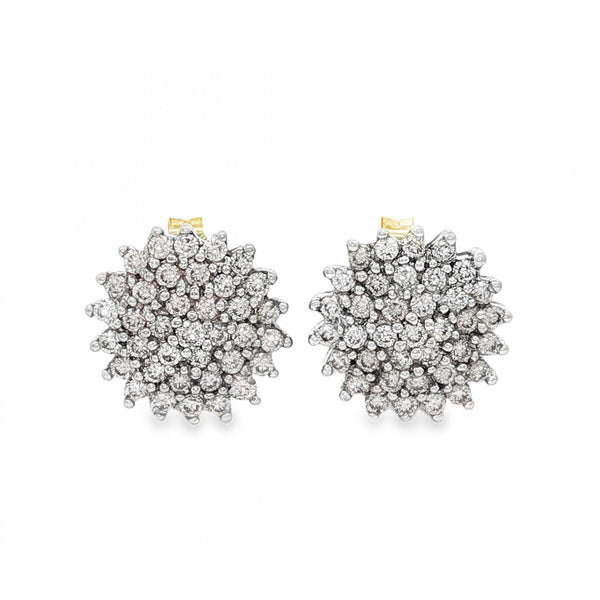 9ct Yellow & White Gold Diamond Cluster Stud Earrings - 1.00ct