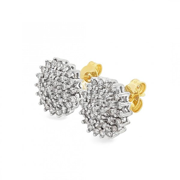 9ct Yellow & White Gold Diamond Cluster Stud Earrings - 1.00ct