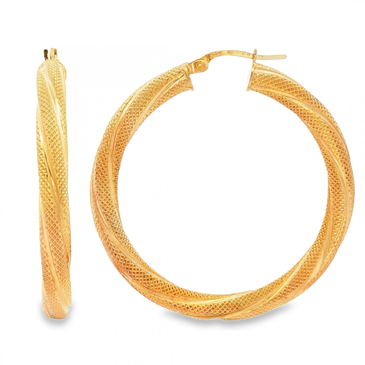 9ct Yellow Gold Large Twist Patterned Hoop Earrings - 4x38x37mm