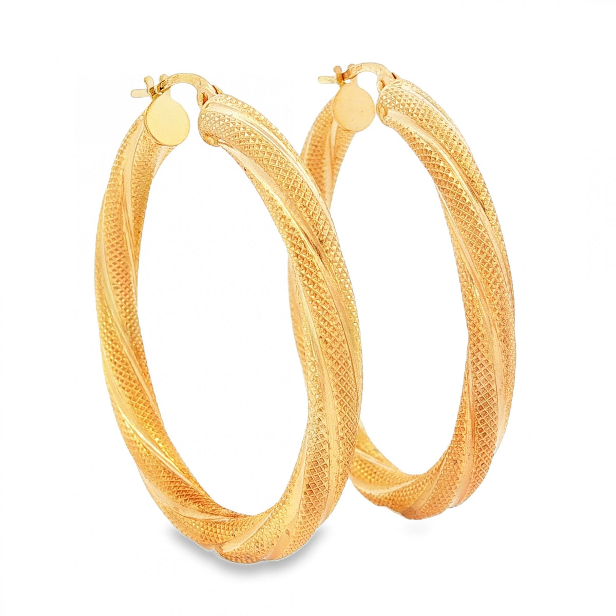 9ct Yellow Gold Large Twist Patterned Hoop Earrings - 4x38x37mm