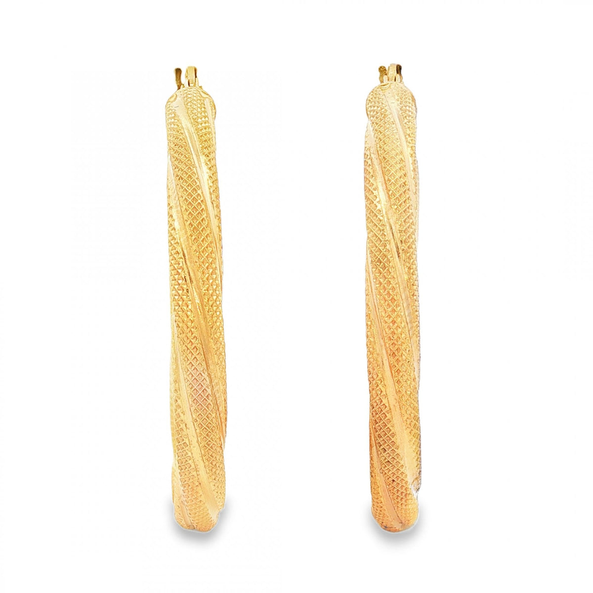 9ct Yellow Gold Large Twist Patterned Hoop Earrings - 4x38x37mm