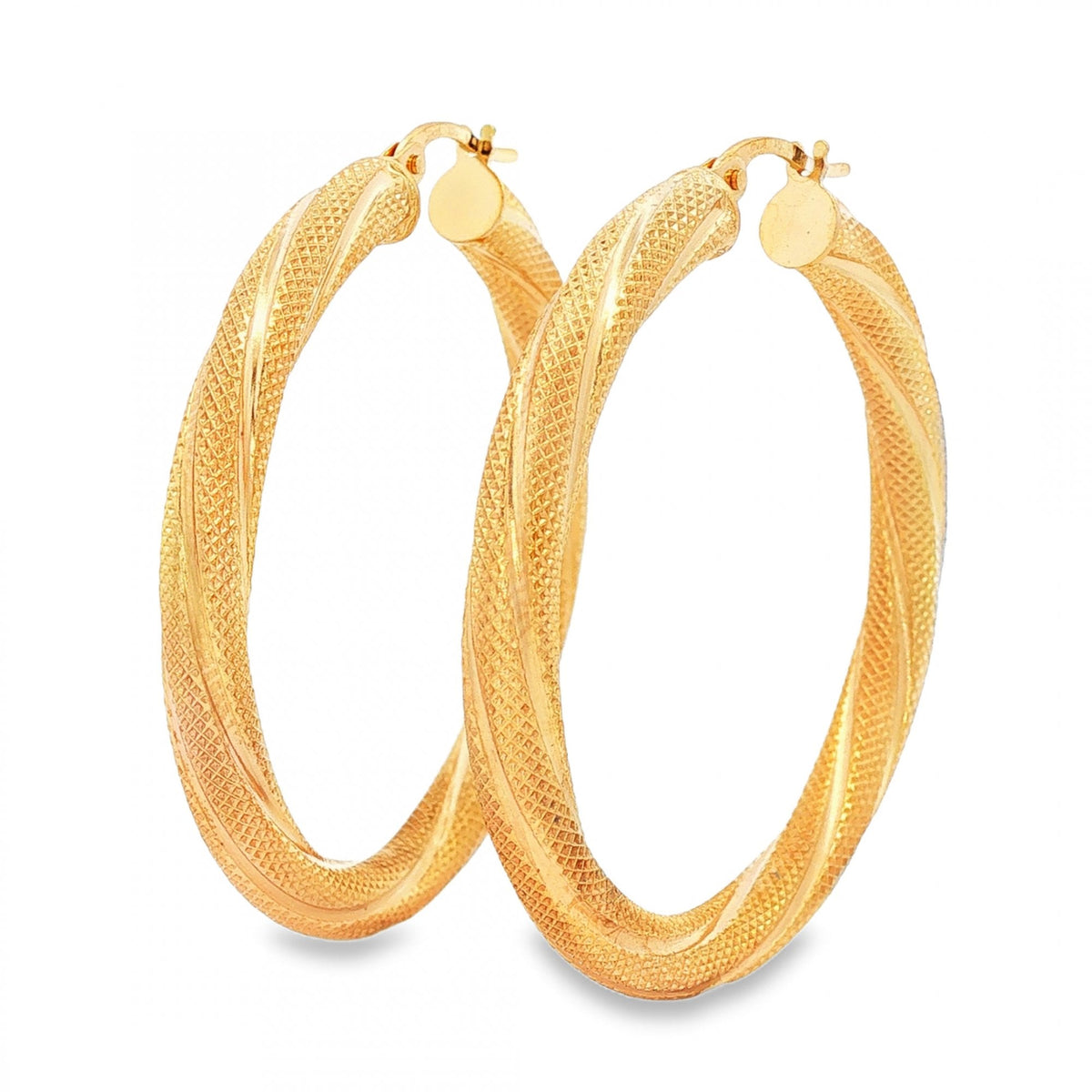 9ct Yellow Gold Large Twist Patterned Hoop Earrings - 4x38x37mm