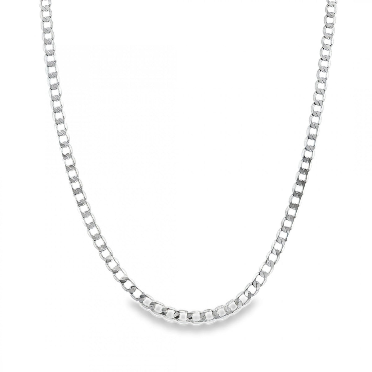 9ct White Gold Flat Curb Chain - 18" - 9.8g